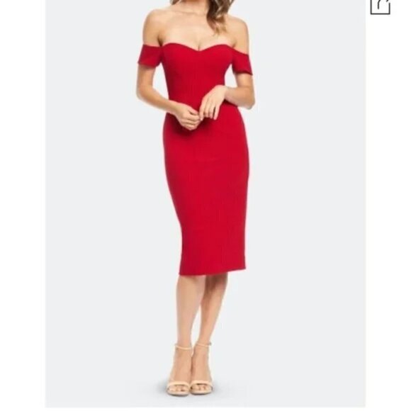 Dress the Population Dresses & Skirts - NEW Dress the Population Bailey Off the Shoulder Dress in Rouge Red- XXL